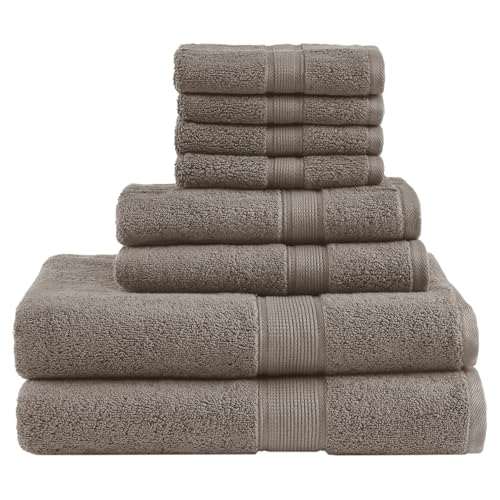 Madison Park 800GSM 100% Cotton Bathroom Bath Towel Set of 8, Mocha | Long Staple, Highly Absorbent, Durable Hotel Spa Quality, Quick Dry, Double Stitched Hems, Lint Reducing, OEKO-TEX Certified - color: Mocha, size: Multi-Sizes