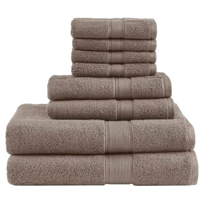 Madison Park 800GSM 100% Cotton Bathroom Bath Towel Set of 8, Mocha | Long Staple, Highly Absorbent, Durable Hotel Spa Quality, Quick Dry, Double Stitched Hems, Lint Reducing, OEKO-TEX Certified - color: Mocha, size: Multi-Sizes