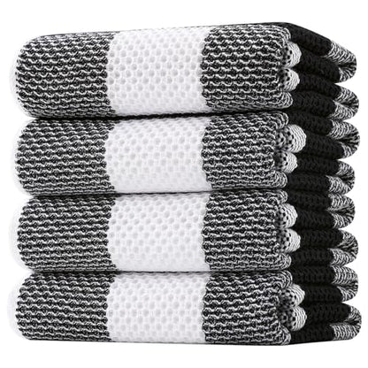 Homaxy 100% Cotton Plaid 4 Pack Kitchen Towels, 20" x 28", White & Black | Waffle Weave, Plaid, Super Soft and Absorbent Dish Towels, Quick Drying, Multi-Purpose - color: White & Black, size: 20 x 28 - 4 Pack