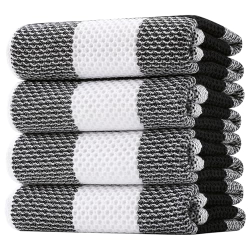 Homaxy 100% Cotton Plaid 4 Pack Kitchen Towels, 20" x 28", White & Black | Waffle Weave, Plaid, Super Soft and Absorbent Dish Towels, Quick Drying, Multi-Purpose - color: White & Black, size: 20 x 28 - 4 Pack