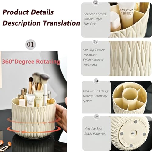 360° Rotating Makeup Brush Holder, 5-Slot Vanity Organizer White | Stores Lipsticks, Pens & Pencils; Cute Caddy For Office, Art & Desk - color: White