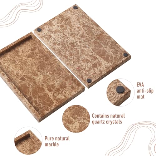 Marble Bathroom Tray,Pure Natural Vanity Tray | Marble Tray for Kitchen Counter Non-Ceramic/Non-Resin,Stone Trays 12 x 8 inch （Dark Brown） - color: Dark Brown