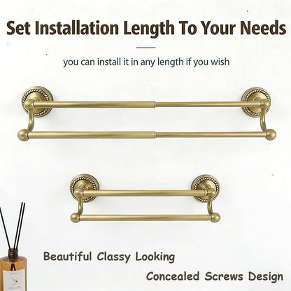 Adjustable Double Towel Bar, Antique Brass Wall Mount Towel Rack | Fits 16.4 to 27.8 Inch Wall Space, Heavy Duty Rustproof Towel Holder for Bathroom & Kitchen - color: Double Towel Bar
