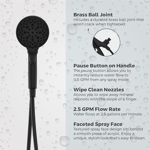 Pfister HydroFuse Handheld Shower Head, Hose Included, Magnetic Docking, 6-Function, 2.5 GPM, Spot Defense Matte Black Finish, 016HFM01SDB - color: Spot Defense Matte Black, size: 2.5 GPM