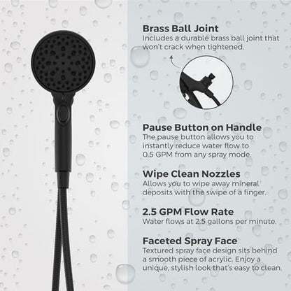 Pfister HydroFuse Handheld Shower Head, Hose Included, Magnetic Docking, 6-Function, 2.5 GPM, Spot Defense Matte Black Finish, 016HFM01SDB - color: Spot Defense Matte Black, size: 2.5 GPM