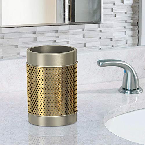 nu steel Selma Decorative Steel Tumbler Cup for Bathroom Vanity Countertops for Rinsing, Drinking, Storing Dental Accessories and Organizing Makeup Brushes, Eye Liners - Pewter & Gold Finish