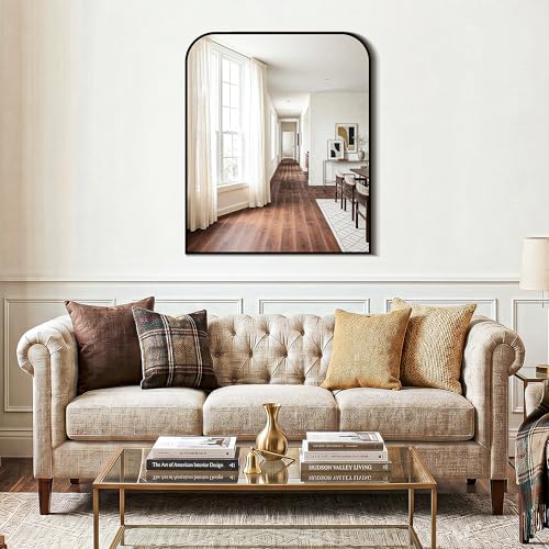 Black Bathroom Vanity Mirror 36x30 Inch | Metal Framed Bathroom Mirror for over Sink, Living Room, Bedroom, Entryway, Mantel, Fireplace Decor, Wall Mounted - size: 36"L x 30"W