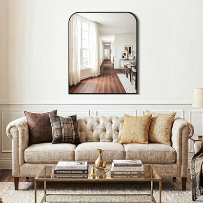 Black Bathroom Vanity Mirror 36x30 Inch | Metal Framed Bathroom Mirror for over Sink, Living Room, Bedroom, Entryway, Mantel, Fireplace Decor, Wall Mounted - size: 36"L x 30"W
