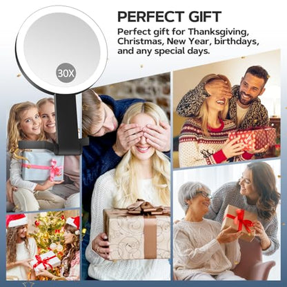 Lighted Makeup Mirror, 30X Magnifying Mirror with Light, Hanging and Handheld Mirror with Handle,Black - color: Black