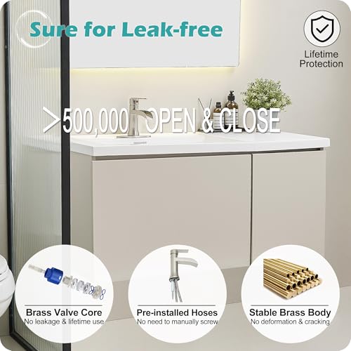 Bathroom Waterfall Faucet Single Handle, Brushed Nickel Faucet Bathroom Brass 1 Hole or 4 Inch 3 Hole Bathroom Sink Faucet, Restroom Faucets for Sink with Drain & Deck Plate for Hotel Apartment - color: Brushed Nickel - Modern