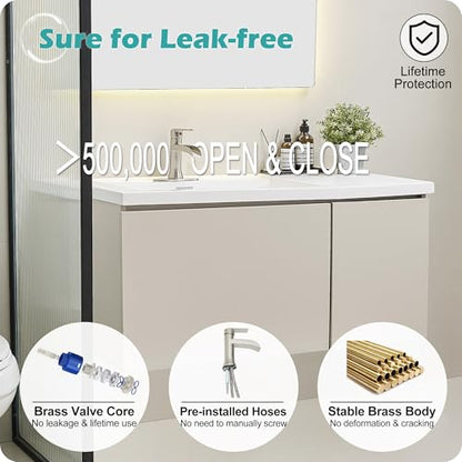 Bathroom Waterfall Faucet Single Handle, Brushed Nickel Faucet Bathroom Brass 1 Hole or 4 Inch 3 Hole Bathroom Sink Faucet, Restroom Faucets for Sink with Drain & Deck Plate for Hotel Apartment - color: Brushed Nickel - Modern