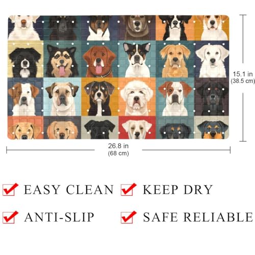 Non Slip Bath Mat for Tub, 15.1 x 26.8 Inch Bathtub Mat Machine Washable Shower Mat with Drain Holes and Suction Cups, Dog Breeds Background - color: Multi 02