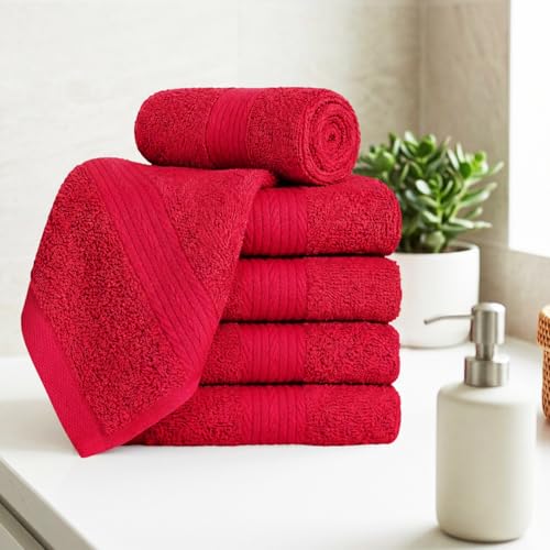 100% Cotton Washcloths 12x12 Inches, 600 GSM, Soft & Absorbent, Durable, Set of 5, Red - color: Red, size: Washcloth Set of 5