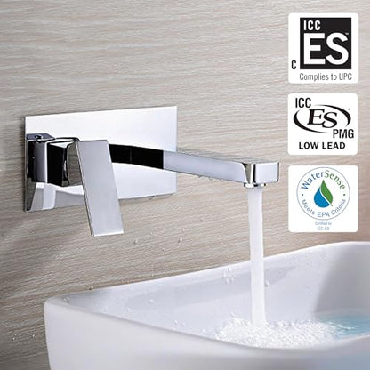 SUMERAIN Wall Mounted Bathroom Sink Faucet, Chrome, Left-Handed | Lavatory Faucet, Single Handle, Rough in Valve Included - color: Chrome, size: Left-Handed