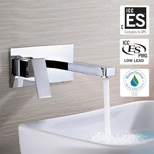SUMERAIN Wall Mounted Bathroom Sink Faucet, Chrome, Left-Handed | Lavatory Faucet, Single Handle, Rough in Valve Included - color: Chrome, size: Left-Handed