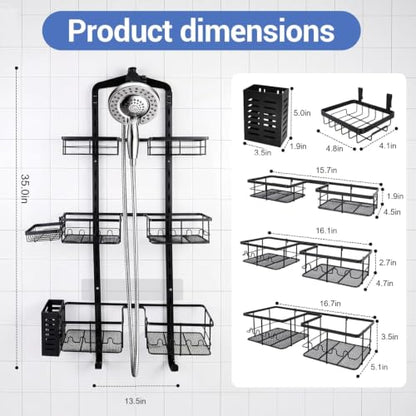 Extra Large Shower Caddy Hanging, Rust-Resistant Shower Organizer Hanging, 3 Tier Height-Adjustable Over the Head Caddy, Rack with Soap Basket (Black) - color: Black