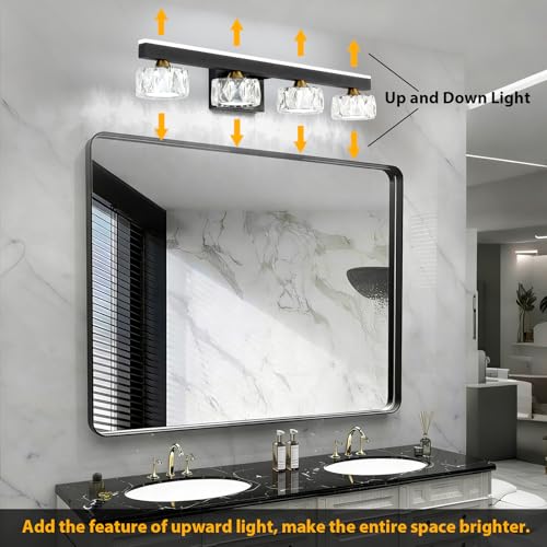 Black Crystal Bathroom Vanity Light Fixtures Over Mirror for Bathroom Lighting (4 Lights)