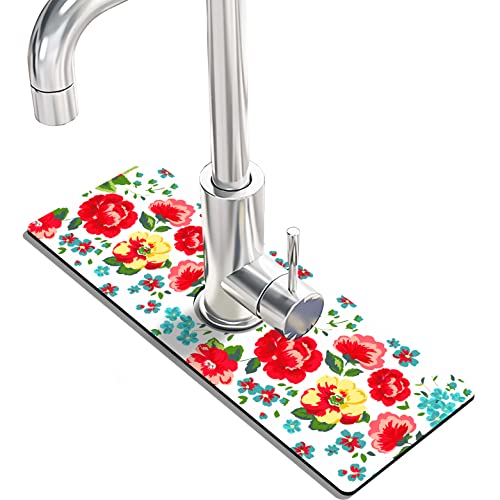 Kitchen Sink Splash Guard Faucet Mat Super Absorbent Fast Drying Mat Sink Gadgets Splash Guard Behind Faucet Drip Catcher for Kitchen (Beautiful Flower, 15x5.5in) - color: Beautiful Flower, size: 5.5" x 15"