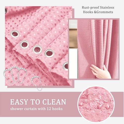 CERBIOR Bamboo Bathroom Accessory Set with Shower Curtain,Pink,20PCS | Spiral Set Includes Shower Curtain,Soap Dispenser, Toothbrush Holder, Toothbrush Cup, Soap Dish for Decorative and House Gift - size: Bath Set+Shower Curtain, style: Pink
