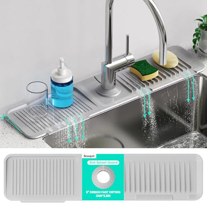 24 Inch Longer Faucet Mat for Kitchen Sink [5°Slope Fast Self-draining]Bathroom Kitchen Sink Splash Guard Silicone Sink Faucet Mat Splash Guard Kitchen Sink Area Tidy Splash Faucet Guard Draining Mat - color: Light Gray, size: 24" x 5.5"