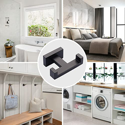 Double Bathroom Towel Hook for Wall Mounted - Matte Black Modern Towel Holder - Heavy Duty Coat Robe Hooks for Wall - Stainless Steel Shower Towel Hanger - color: Matte Black