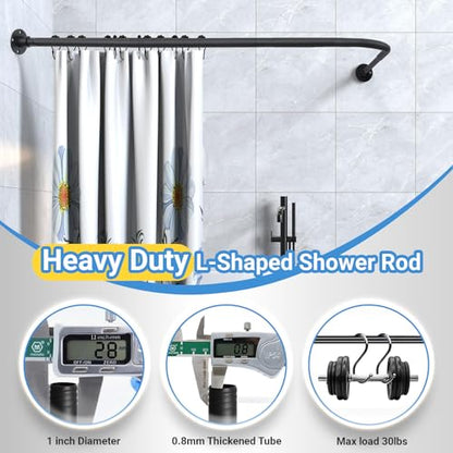L Shaped Shower Curtain Rod, Adjustable Corner Shower Rod(23.6"-39.8"x23.6"-39.8"), Wall Mounted Half Circle Shower Curtain Rod for Bathroom,Clothing Store,Locker Rooms,Private Space, Need to Drill - size: M