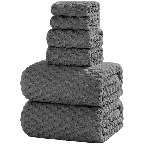 6 PC Bath Towel Set,40"x80"Microfiber Towels,Charcoal Gray | Microfibers，Extra-large size，Quick dry，Highly Absorbent，Big and Tall users，2Bath towels 2Hand towels 2Washcloths - color: Charcoal Gray, size: Bath Sheet Set-6PCS