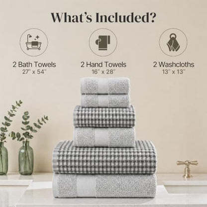 Modern Threads 6 Piece Cotton Bath Towel Set – Ultra Soft 600 GSM Towels – Bathroom Set with Hand Towels and Washcloths – Waffle (Silver Cloud) - color: Silver Cloud, style: Waffle