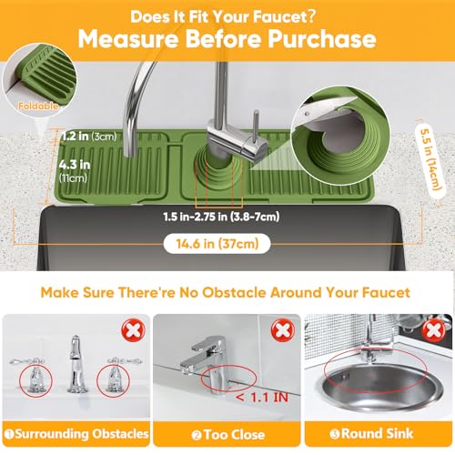 14.6 inch Faucet Mat for Kitchen Sink Splash Guard[7° Slope Fast Self-draining][Snap Lock Fit]Kitchen Sink Faucet Mat Splash Guard Kitchen Sink Area Water Splash Guard Behind Faucet Draining Mat - color: Green, size: 14.6" x 5.5"