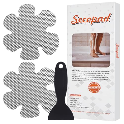Secopad Bathtub Stickers Non-Slip, 24PCS Safety Shower Treads Adhesive Appliques with Premium Scrape (Gray) - color: Grey