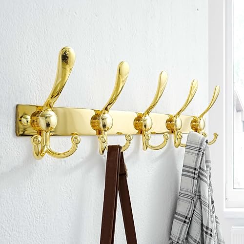 Coat Rack Wall Mount, Heavy Duty 12-Gauge Base vs Flimsy 1mm, Double-Thick Solid Anti-Snap Hooks, 16” Stud-Mount, Stainless Steel Hanger for Clothes Hat Entryway Closet Mudroom, Gold - color: Gold, size: L=17" (1pcs)