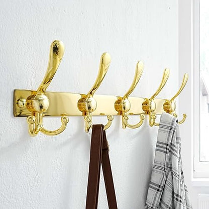 Coat Rack Wall Mount, Heavy Duty 12-Gauge Base vs Flimsy 1mm, Double-Thick Solid Anti-Snap Hooks, 16” Stud-Mount, Stainless Steel Hanger for Clothes Hat Entryway Closet Mudroom, Gold - color: Gold, size: L=17" (1pcs)