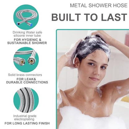 MAYYAYA Brass Ball Handheld Shower Head Holder, 59IN ShowerHead Hose,Silver | Premium ABS Bracket, 360 Degree Rotatable Brass Ball, Arm Mount&Hose Connector, Chrome 1.5m stainless steel shower hose - color: Silver