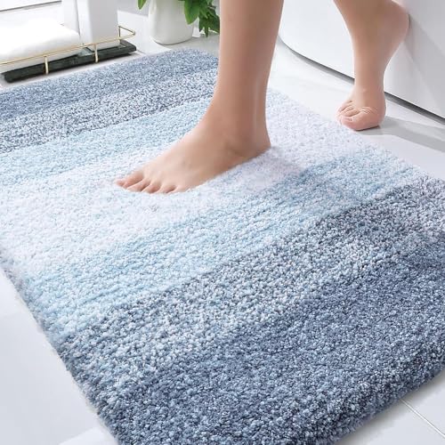 OLANLY Bathroom Rug Mat 30x20, Extra Soft and Absorbent Microfiber Bath Rugs, Non-Slip Plush Shaggy Bath Carpet, Machine Wash Dry, Bath Mats for Bathroom Floor, Tub and Shower, Blue - color: Blue, size: 30" X 20"