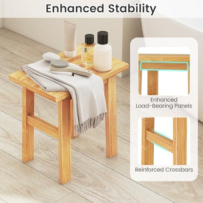 Giantex Solid Teak Shower Bench Stool for Bathroom, Fully Assembled Wooden Bath Seat with Water-Resistant Finish, 264 lbs Capacity, Spa Shaving Bench for Indoor Outdoor Use, 18''L x 12''W x 18''H