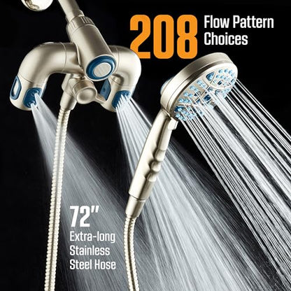 AquaCare Polaris 208-mode High Pressure Shower Head Combo with Hydro Arms | Luxury 3-way 14-zone System with 370 Stay-clean Power Jets, Handheld Magnetic Docking & 6 ft. Stainless Steel Hose / Nickel - color: Nickel
