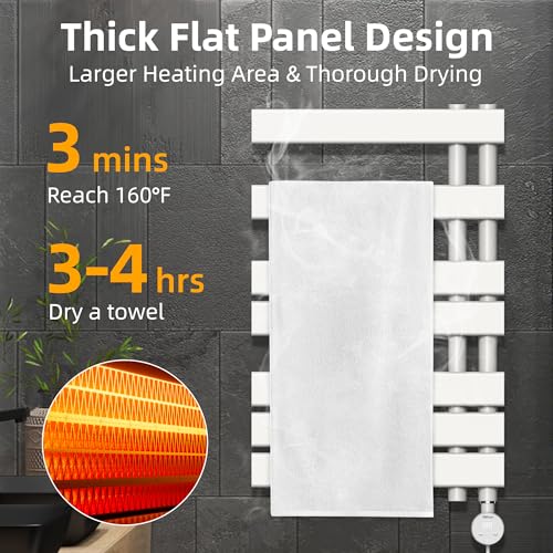 P&Dlusir M205 Electric Towel Warmer, White, H31.5 x W19.69 | Heated Towel Rack, No Preheat, Fast Dry, Precise Timer, Plug-in/Hardwired - color: White, size: 31.5"H x 19.69"L