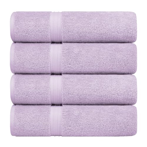 Cute Bath Towels Set of 4 - Luxury & Cozy - Large (28" x 56") Absorbent, 100% Cotton - Versatile, Perfect as, Hotel Towel, Spa Towels - Lilac - color: Lilac