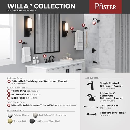 Pfister Willa Matte Black 3-Hole Centerset Bathroom Faucet LF048MALSDB | 2-handle design, Push & Seal drain included, TiteSeal no-putty mount, Spot Defense finish, NSF lead-free - color: Spot Defense Matte Black, size: 1 Pack
