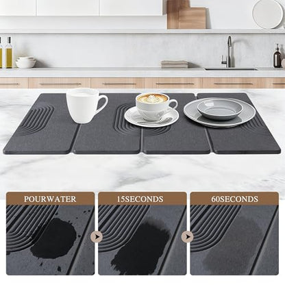 Foldable Stone Dish Drying Mat for Kitchen Counter, Diatomaceous Earth Drying Mat with Non-Slip Backing, Heat Resistant Multifunctional Mat for Kitchen & Bathroom, Instant water absorption-(24"×16") - color: Dark Gray