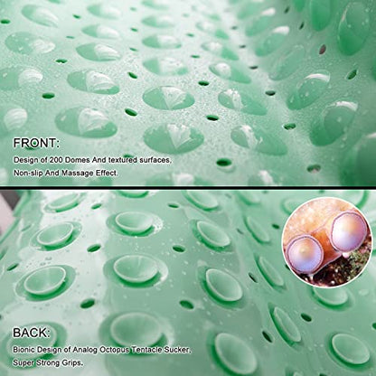 TEESHLY Bath Tub and Shower Mats, Non-Slip 39 x 16 Inch Extra Long Bathtub Mat, Machine Washable BathMat with Drain Holes, Suction Cups for Bathroom (Opaque Pale Green) - color: Opaque Pale Green