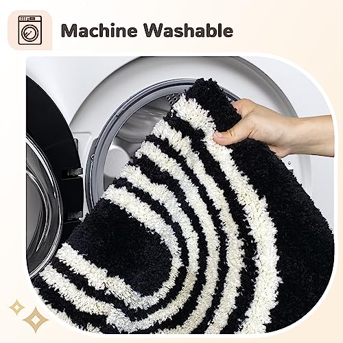 Boho Bathroom Runner - 20"x47" Long Abstract Bath Mat, Soft Plush Fluffy Non Slip Washable Black Rug for Bedroom/Hallway - color: Black, size: 1'8" x 3'9" (Rectangular)