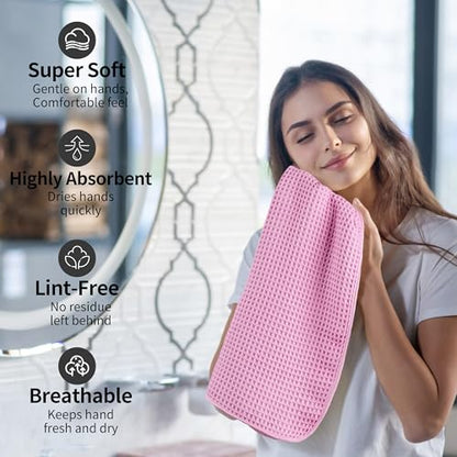 Microfiber Waffle Hand Towels, 2 Pieces, Soft, Absorbent, Fast Drying, Lint Free 430 GSM (Pink) - color: Pink