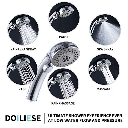 High Pressure Shower Head with Handheld Spray 6 Settings Chrome | Hand Held Shower head with On Off Switch, Spa Spray Mode, 60inches Hose - color: Chrome, style: Modern