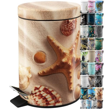 Sanilo Small Bathroom Trash Can with Lid [1.3 Gallon] - Lidded Tiny Trashcan for Garbage - Mini Metal Bin with Soft Closing Mechanism - Bath Room Accessoire Wastebin with Inner Bucket (Sanibel) - color: Sanibel