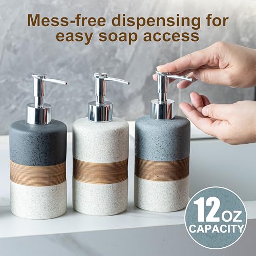 Dish Soap Dispenser Set with Silicone Funnel, Hand Soap, Shampoo, Body Wash, Ceramic Liquid Soap Dispenser for Kitchen and Bathroom Countertops, Stainless Steel Pump, Non Slip, 12 Oz, Black - color: Black and White, size: 1xSoap Dispenser