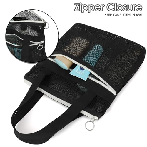 GYEUKHAM Mesh Shower Bag with 2 Zipper Pockets & Dual Handles, Quick-Drying Hanging Shower Caddy for College Essentials,Sunscreen,Dorm, Gym, Travel & Camping, Black - color: Small-Black-1 Pack