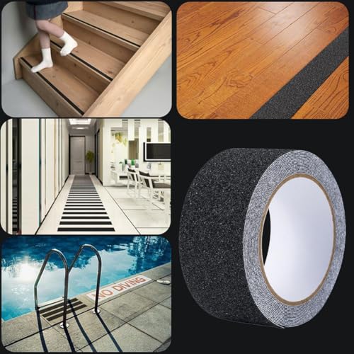 EUBUY Longer Heavy Duty Anti Slip Grip Tape, Anti Slip Traction Tape, Non Slip Sandpaper Tape Self Adhesive Tape for Stair Steps Ramp, Indoor & Outdoor Waterproof Stair Treads Non-Slip