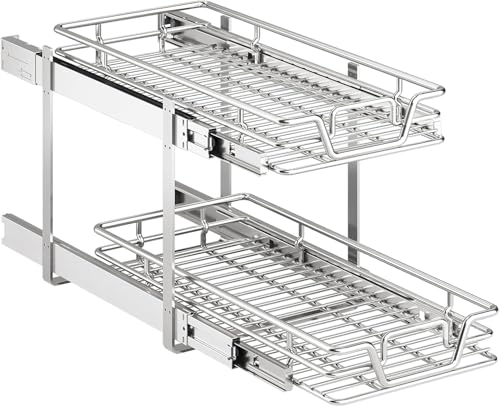 2-Tier Kitchen Cabinet Pull Out Shelf and Drawer Organizer Slide Out Pantry Storaqe Basket in Multiple Sizes (11" W x 18" D) - size: 11"W x 18"D