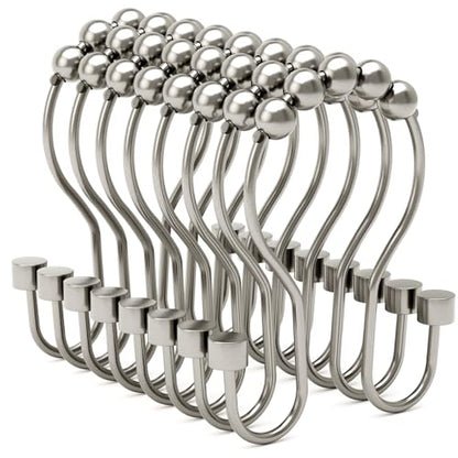 Bathway Shower Curtain Hooks, Shower Curtain Rings Rust Proof Double Hook Shower Curtain Hooks with Clindrical Design, 12 Pcs Nickel Shower Hooks for Shower Curtain, Metal Shower Rod Hooks - color: Nickel, style: Modern Shower Hooks with Cylinders